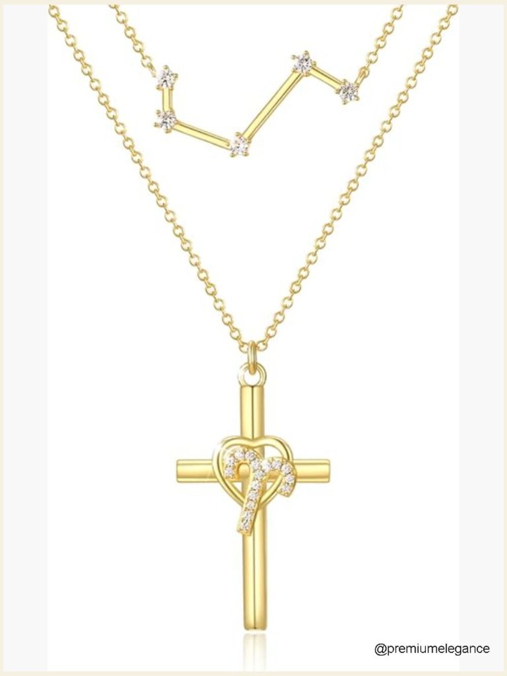 14K Gold Zodiac Cross Layered Necklace - Horoscope Constellation Pendant,